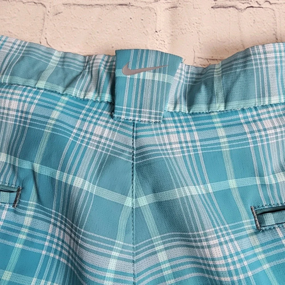 Nike Golf Shorts Mens 38 Tour Performance Dri-Fit Blue Teal Plaid Pockets‎